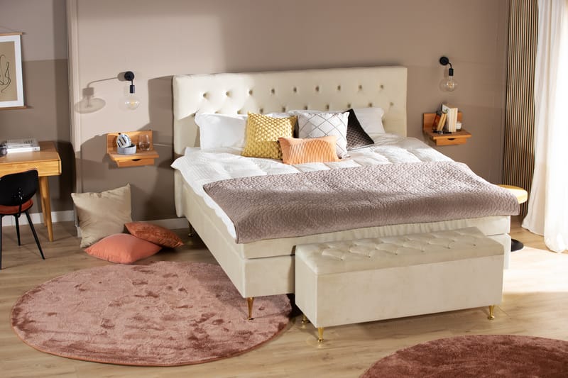 Royal Velvet Komplett Sängpaket 210x210 - Beige med låga silverben - Kontinentalsäng - Familjesäng