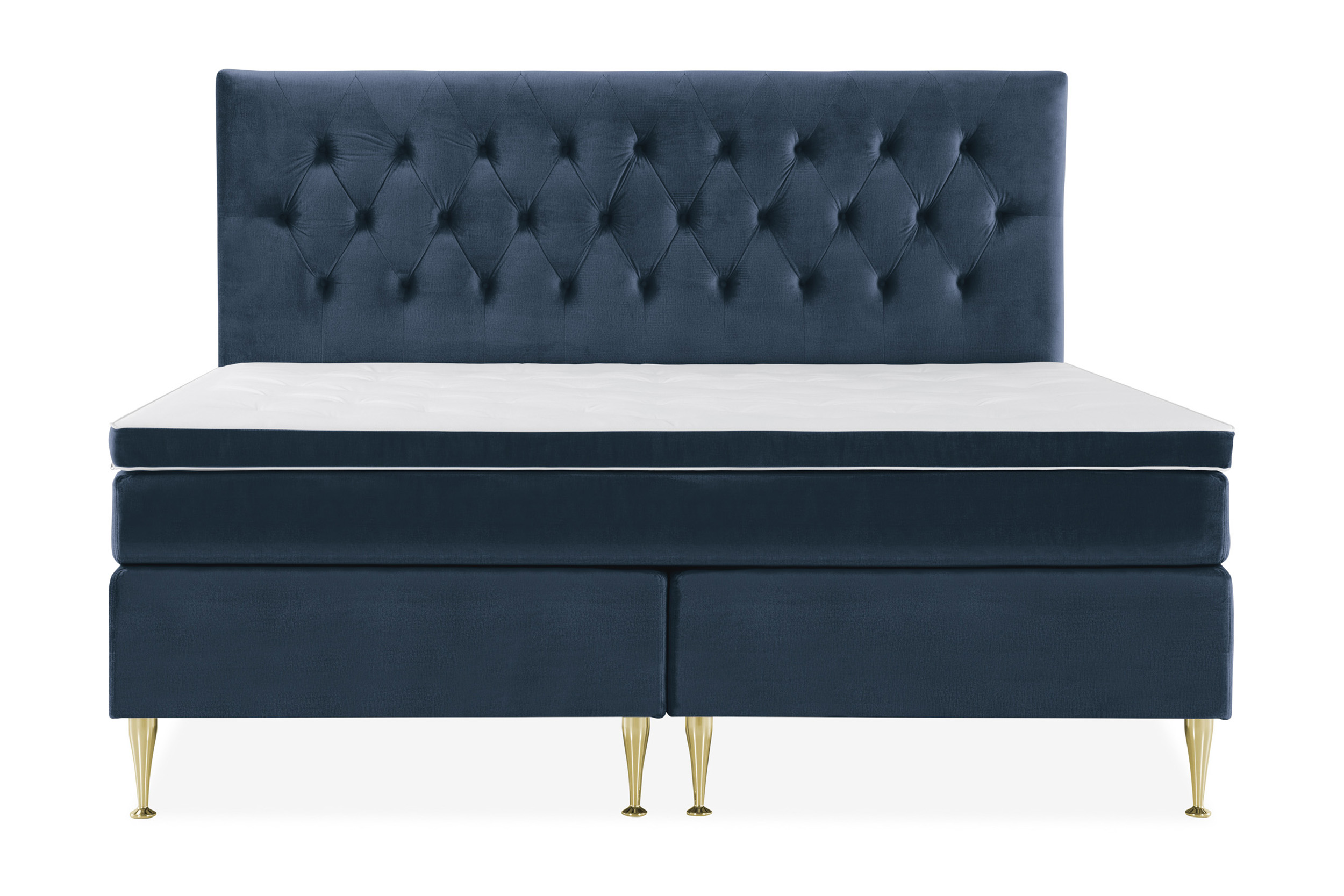 Royal Velvet Komplett Sängpaket 210x210 cm - Mörkblå med Höga Guldben Kontinentalsäng Blå Tyg