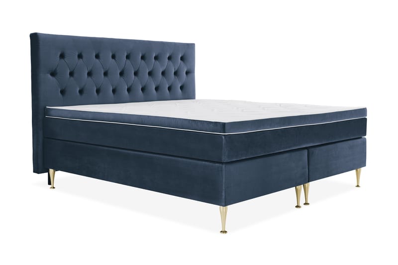 Royal Velvet Komplett Sängpaket 210x210 cm - Mörkblå med Höga Guldben - Möbler - Säng - Komplett sängpaket