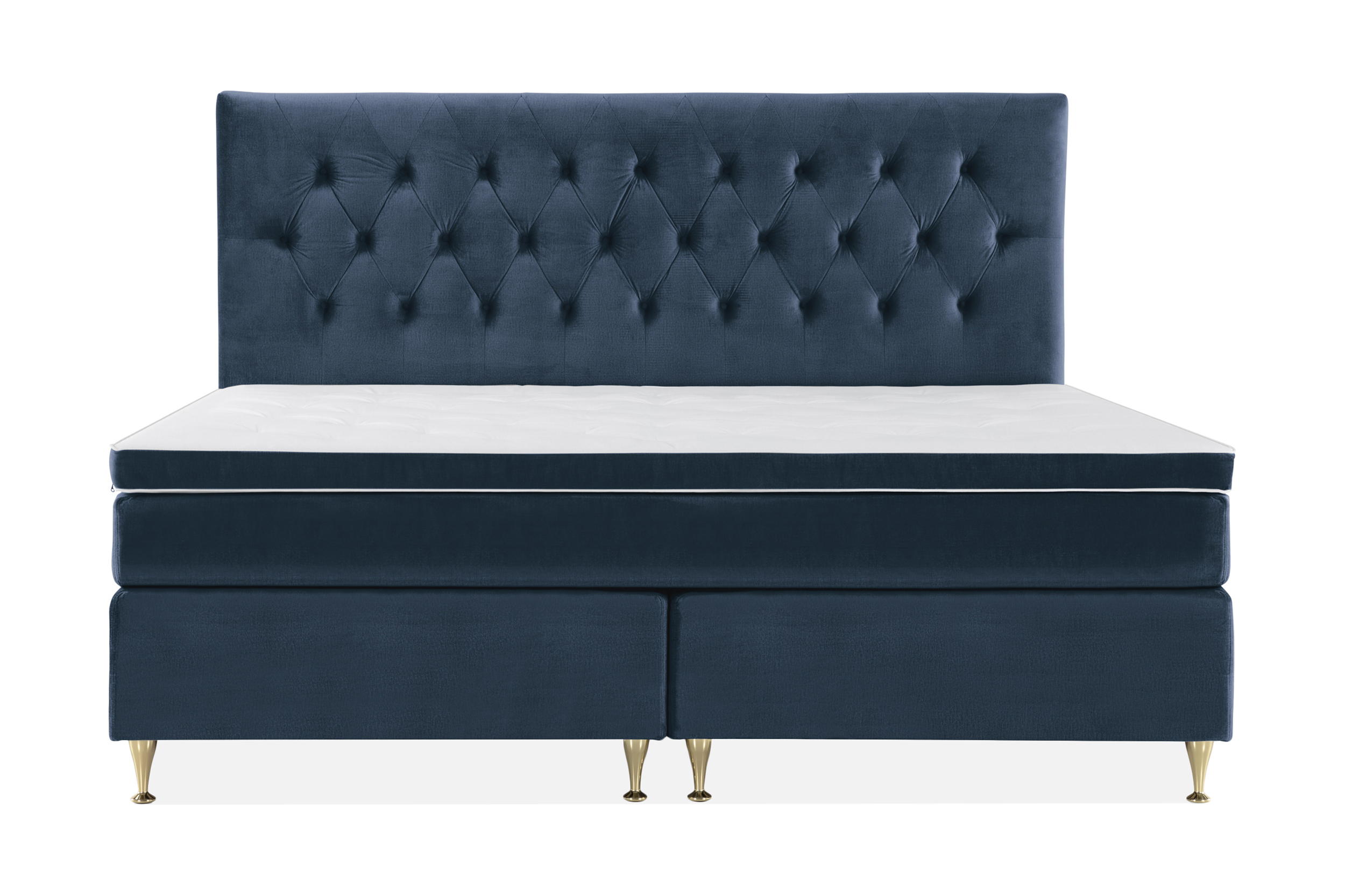 Royal Velvet Komplett Sängpaket 210x210 cm - Mörkblå med Låga Guldben Kontinentalsäng Blå Tyg