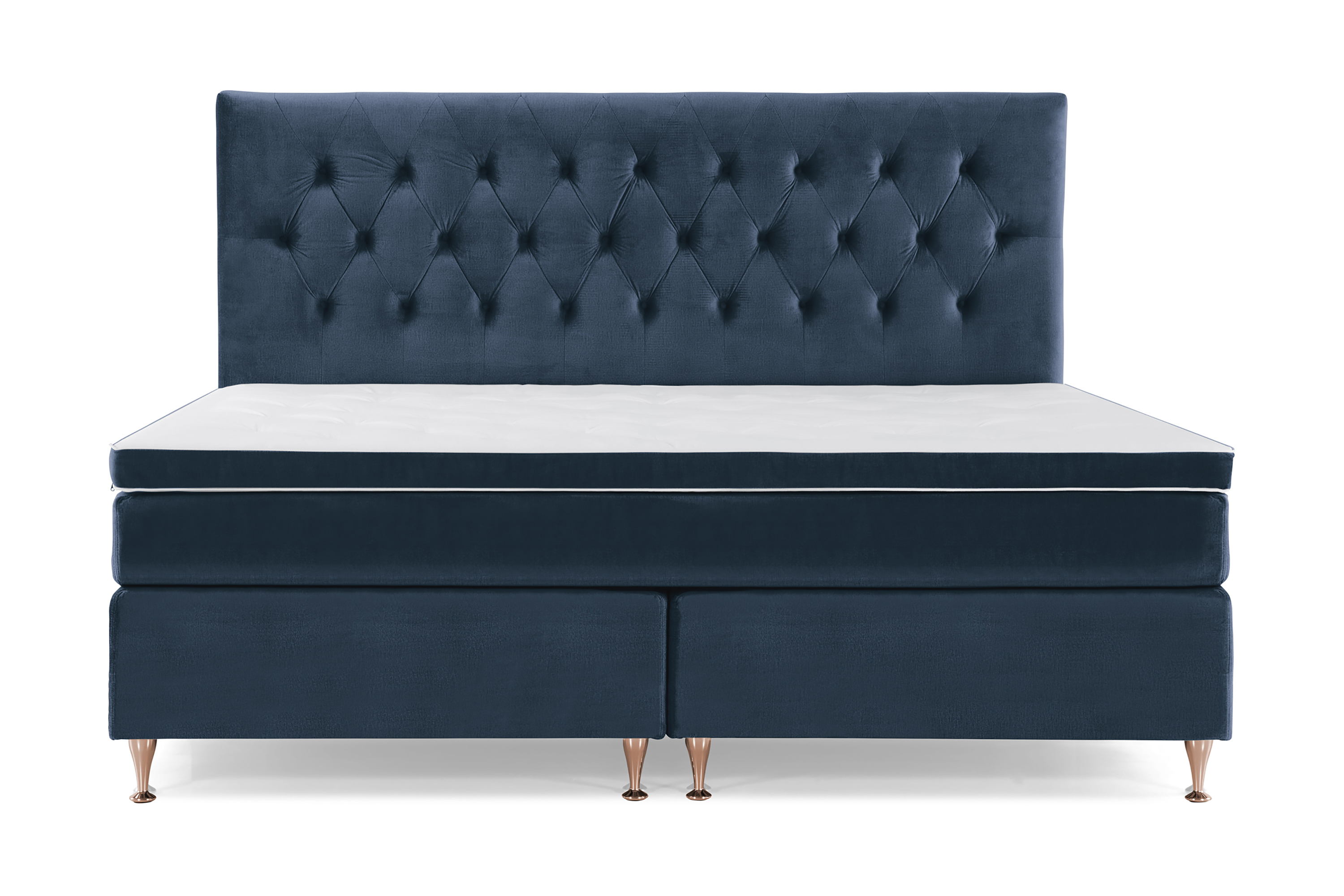 Royal Velvet Komplett Sängpaket 210x210 cm - Mörkblå med Låga Rosében Kontinentalsäng Blå Tyg