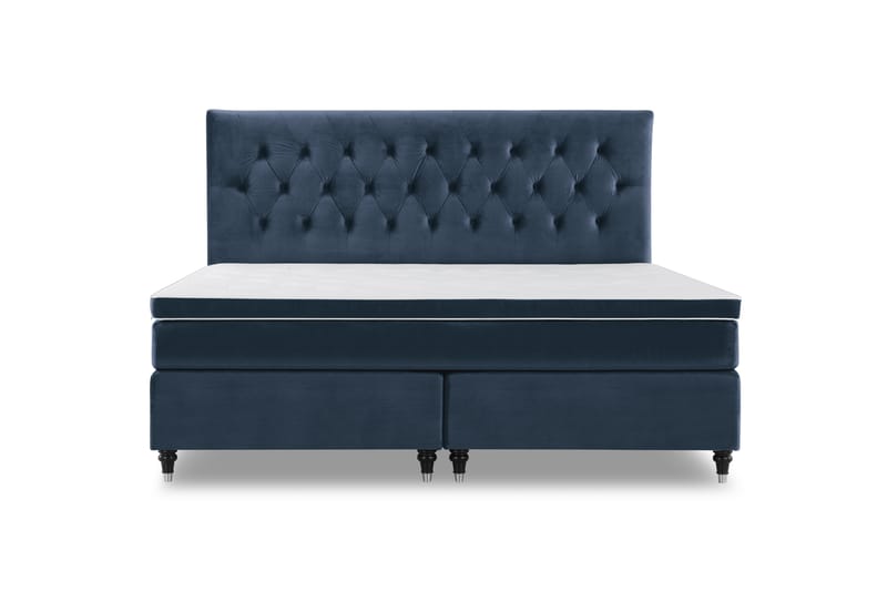 Royal Velvet Komplett Sängpaket 210x210 cm - Mörkblå med Svarvade Ben - Möbler - Säng - Kontinentalsäng