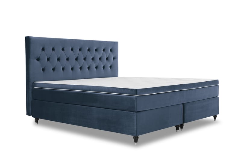 Royal Velvet Komplett Sängpaket 210x210 cm - Mörkblå med Svarvade Ben - Möbler - Säng - Komplett sängpaket