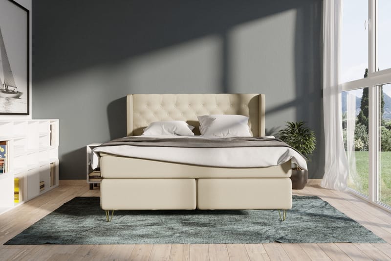 Select No 4 Komplett Sängpaket 180x200 Fast - Beige/Metall V-form - Komplett sängpaket - Kontinentalsäng - Dubbelsäng