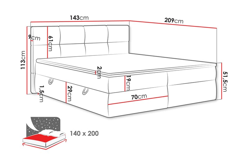 Leckersbo Komplett Sängpaket Kontinentalsäng med förvaring 140x200 cm - Beige - Möbler - Säng - Komplett sängpaket