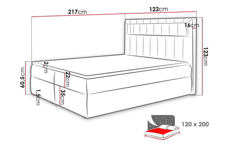 Masone Sängpaket Kontinentalsäng 120x200 cm - Röd - Möbler - Säng - Komplett sängpaket