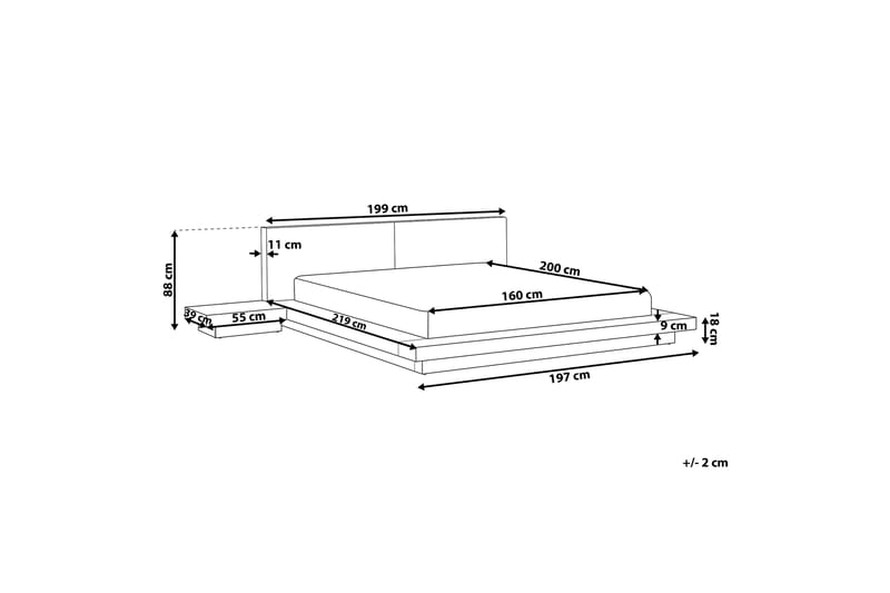 Dubbelsäng ZEN med Sängbord och LED 160x200 brun - Brun - Ramsäng