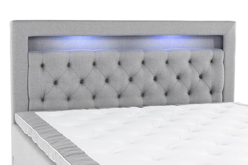 Alessia Förvaringssäng med LED-belysning 160x200 - Grå - Sängar med förvaring - Dubbelsäng med förvaring