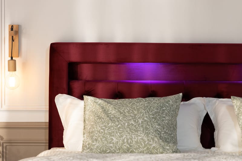 Alessia Förvaringssäng med LED-belysning 160x200 - Röd - Sängar med förvaring - Dubbelsäng med förvaring