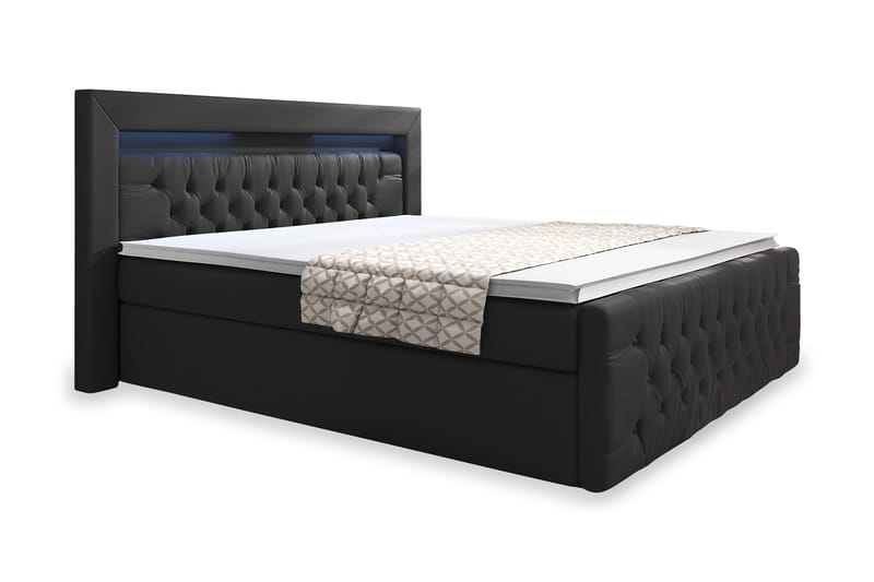 Franco Sängpaket med förvaring LED-belysning 140x200 cm - 140x200 Svart (+Fler val) - Komplett sängpaket - Sängar med förvaring - Dubbelsäng