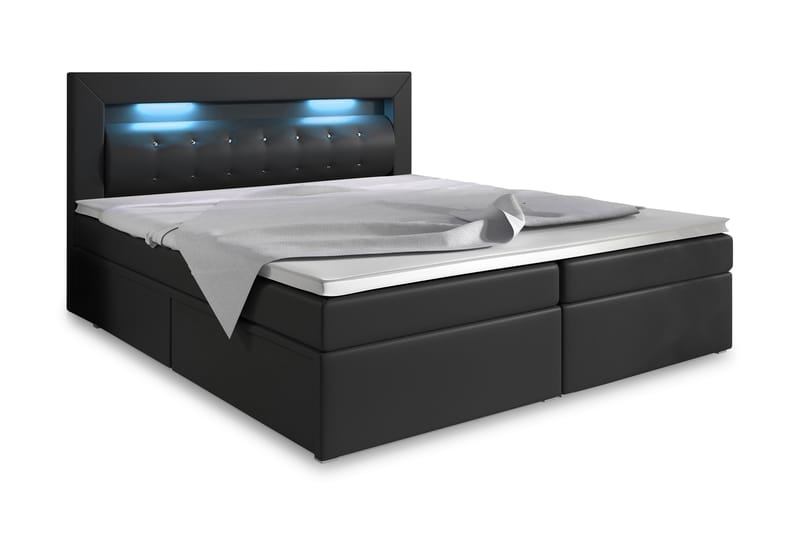 Modena Sängpaket 140x200 medFörvaring LED-belysning - Svart - Komplett sängpaket - Sängar med förvaring - Dubbelsäng