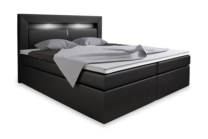 Modena Sängpaket 160x200 med Förvaring+LED Sänggavel - Svart - Komplett sängpaket - Sängar med förvaring - Dubbelsäng