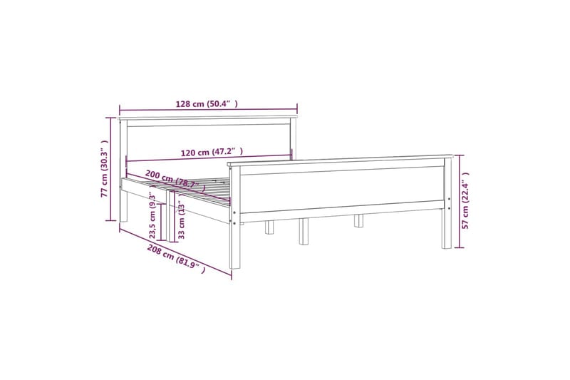 Sängram honungsbrun massiv furu 120x200 cm - Honungsbrun - Sängram & sängstomme