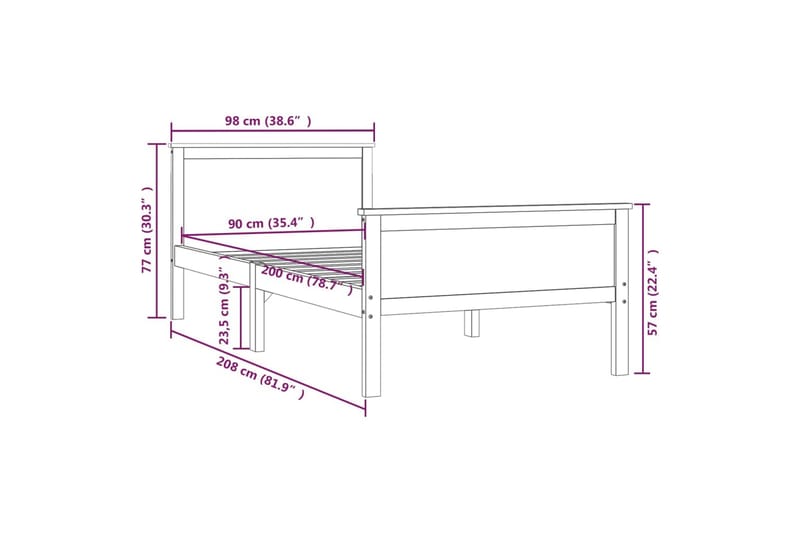 Sängram honungsbrun massiv furu 90x200 cm - Honungsbrun - Möbler - Säng - Sängram & sängstomme