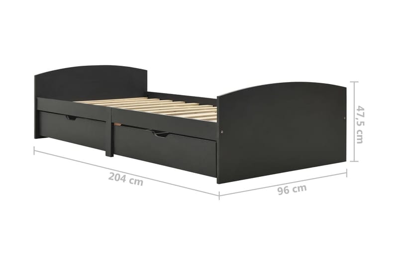 Sängram med 2 lådor grå massiv furu 90x200 cm - Grå - Sängram & sängstomme