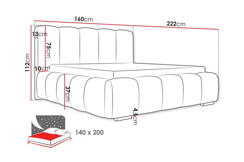 Cleaton Bubblig Sängram 140x200 cm - Grå / Ljus - Möbler - Säng - Sängram & sängstomme