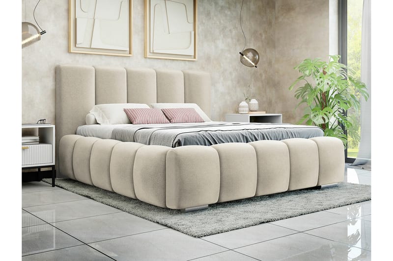 Cleaton Bubblig Sängram 160x200 cm med förvaring - Beige - Möbler - Säng - Sängram & sängstomme