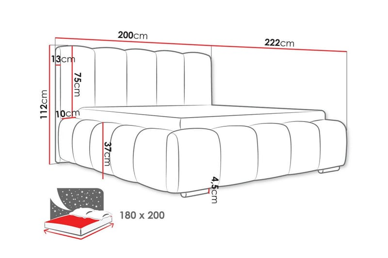 Cleaton Bubblig Sängram 180x200 cm Med förvaring - Beige - Möbler - Säng - Sängram & sängstomme