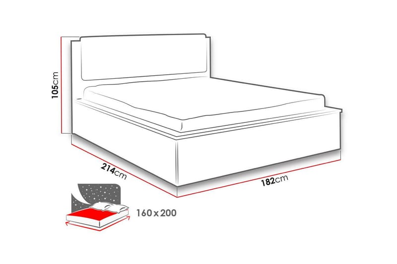 Najera Säng 182x214 cm LED-belysning Ek/Vit LED - Ek/Vit LED - Möbler - Säng - Sängram & sängstomme