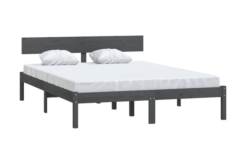 Sängram grå massiv furu 160x200 cm - Grå - Sängram & sängstomme