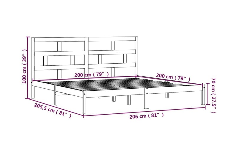 Sängram grå massiv furu 200x200 cm - Grå - Möbler - Säng - Sängram & sängstomme