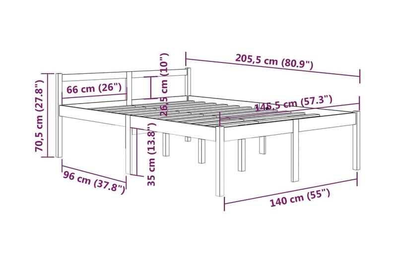 Sängram honungsbrun massiv furu 140x200 cm - Honung - Möbler - Säng - Sängram & sängstomme