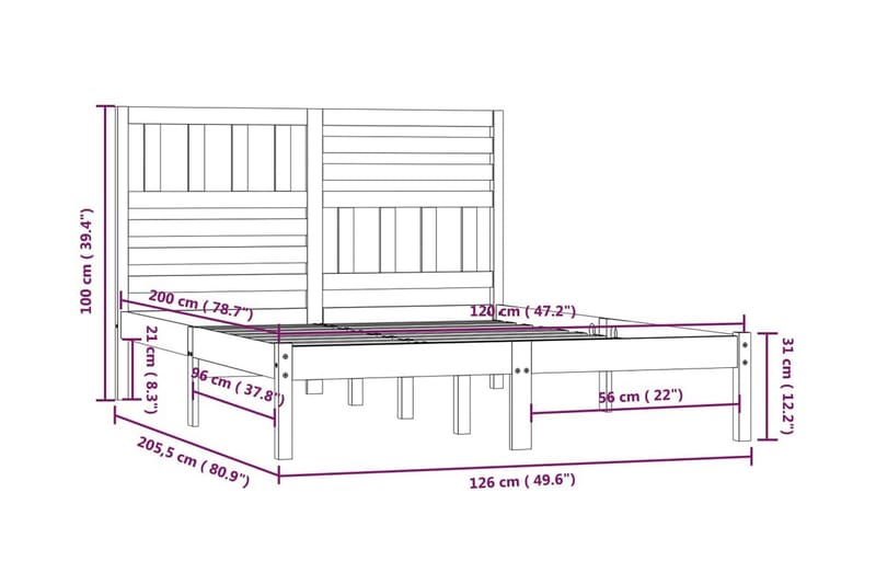 Sängram honungsbrun massivt furu 120x200 cm enkelsäng - Honung - Möbler - Säng - Sängram & sängstomme