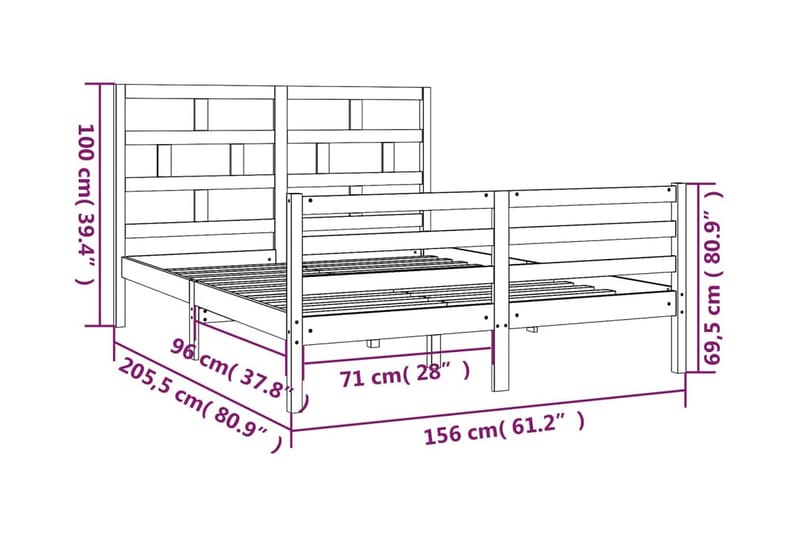 Sängram honungsbrun massivt trä 150x200 cm - Honung - Sängram & sängstomme