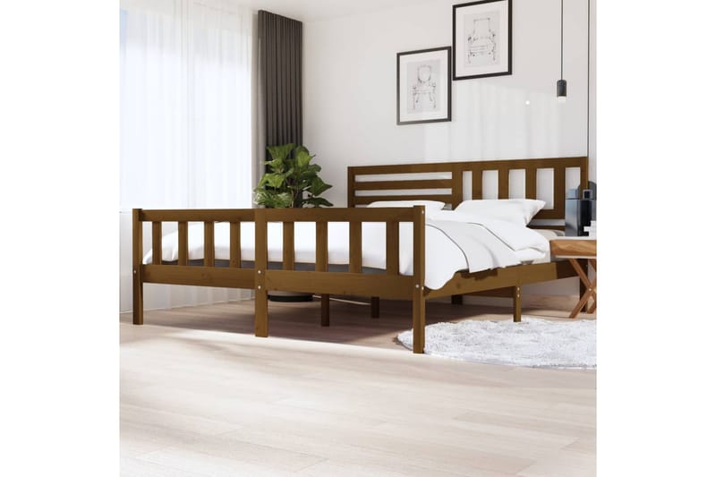 Sängram honungsbrun massivt trä 200x200 cm - Honung - Sängram & sängstomme