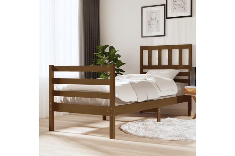 Sängram honungsbrun massivt trä 90x200 cm enkelsäng - Honung - Sängram & sängstomme