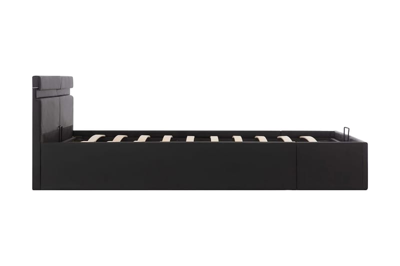 Sängram hydraulisk förvaring LED svart konstläder 160x200 cm - Svart - Sängram & sängstomme