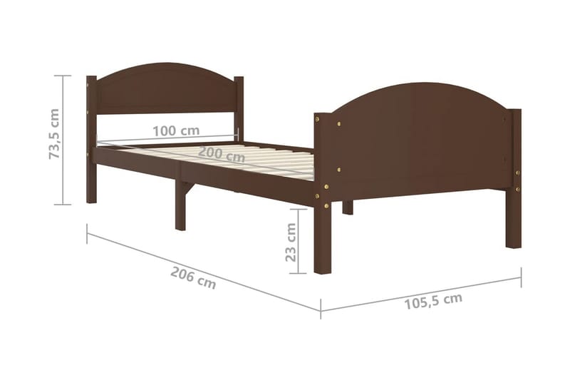 Sängram mörkbrun massiv furu 100x200 cm - Mörkbrun - Möbler - Säng - Sängram & sängstomme