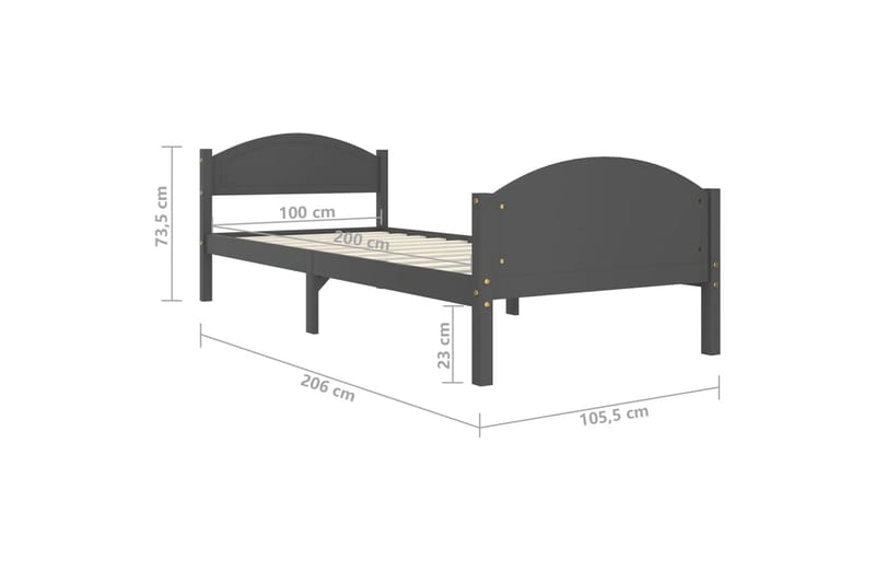 Sängram mörkgrå massiv furu 100x200 cm - Mörkgrå - Möbler - Säng - Sängram & sängstomme