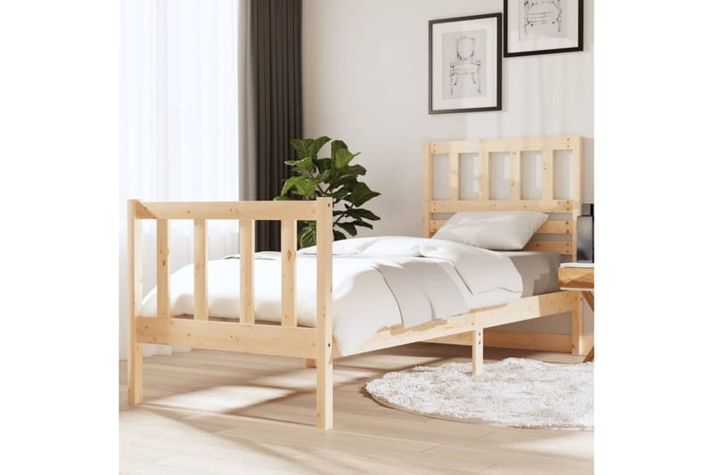 Sängram massiv furu 75x190 cm liten enkelsäng - Brun - Möbler - Säng - Sängram & sängstomme