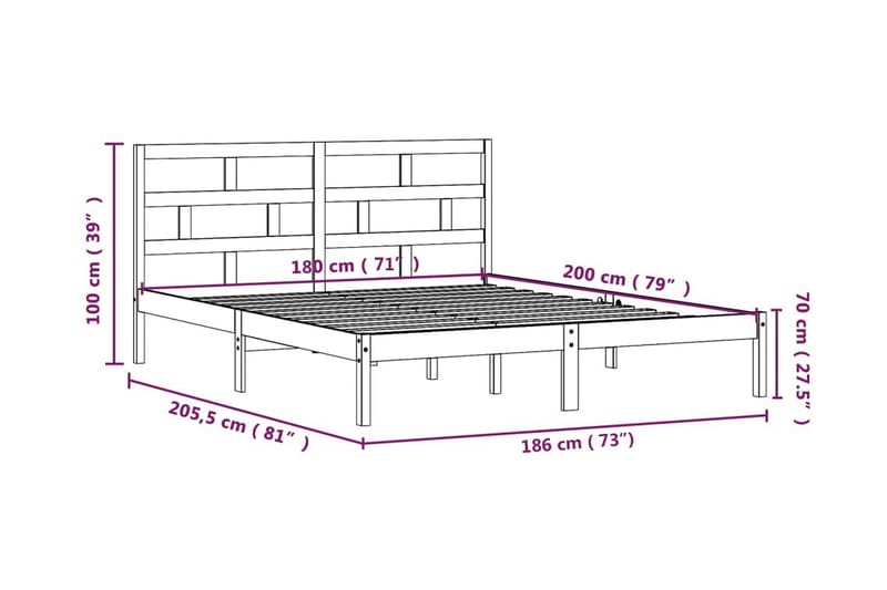 Sängram massivt trä 180x200 cm - Brun - Möbler - Säng - Sängram & sängstomme