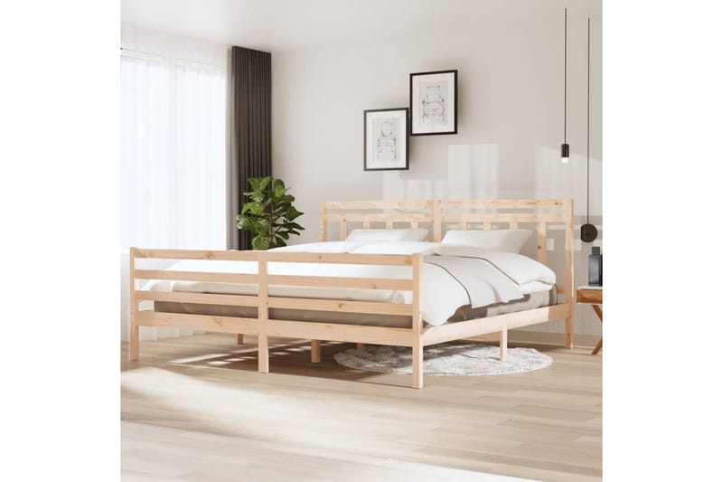 Sängram massivt trä 200x200 cm - Brun - Sängram & sängstomme