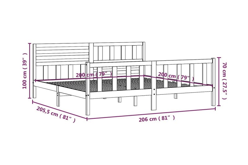 Sängram massivt trä 200x200 cm - Brun - Möbler - Säng - Sängram & sängstomme