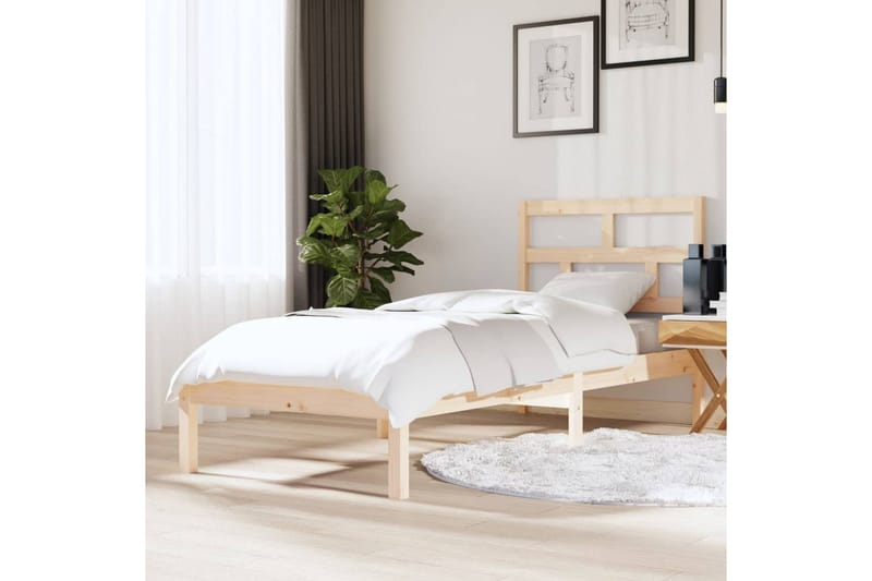 Sängram massivt trä 75x190 cm liten enkelsäng - Brun - Sängram & sängstomme
