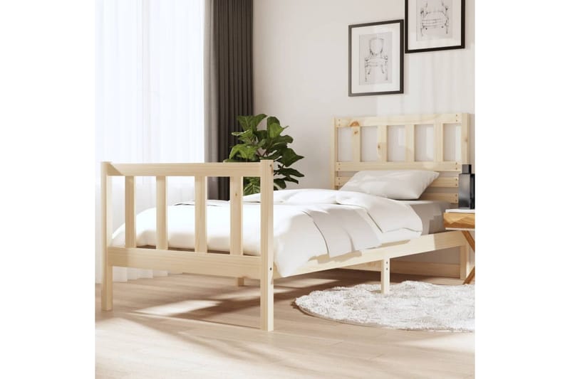 Sängram massivt trä 90x190 cm - Brun - Sängram & sängstomme
