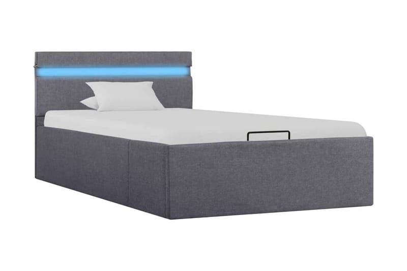 Sängram med hydraulisk förvaring och LED mörkgrå tyg 90x200 - Grå - Sängram & sängstomme