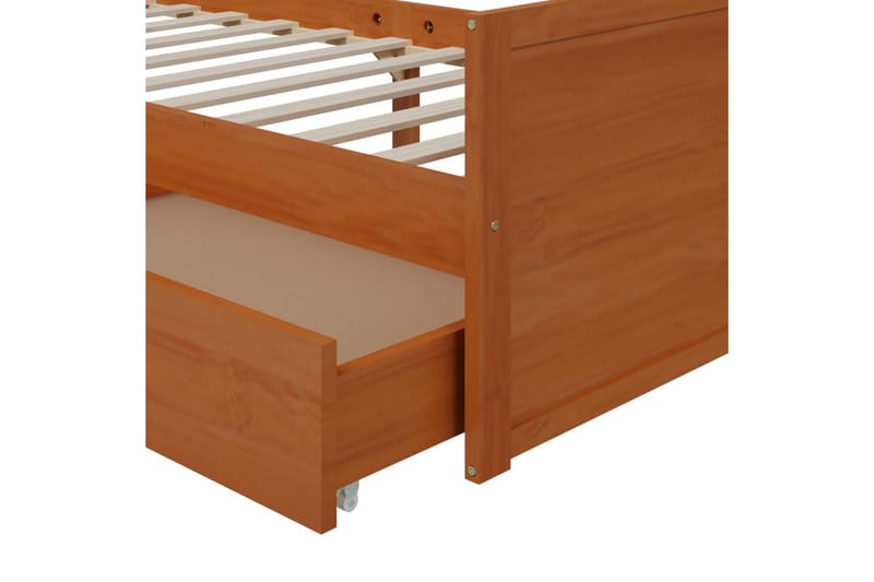 Sängram med lådor honungsbrun massiv furu 90x200 cm - Honung - Sängram & sängstomme