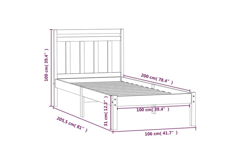 Sängram svart massivt furu 100x200 cm - Svart - Möbler - Säng - Sängram & sängstomme