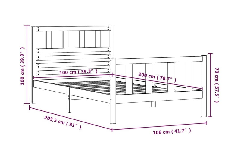 Sängram svart massivt trä 100x200 cm - Svart - Möbler - Säng - Sängram & sängstomme