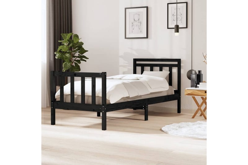 Sängram svart massivt trä 100x200 cm - Svart - Sängram & sängstomme