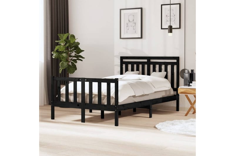 Sängram svart massivt trä 120x190 cm liten dubbelsäng - Svart - Sängram & sängstomme