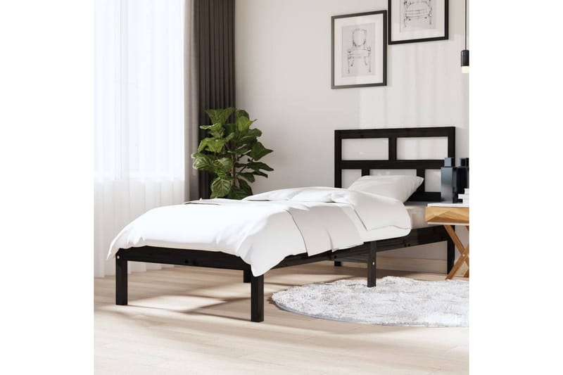 Sängram svart massivt trä 75x190 cm 2FT6 - Svart - Sängram & sängstomme