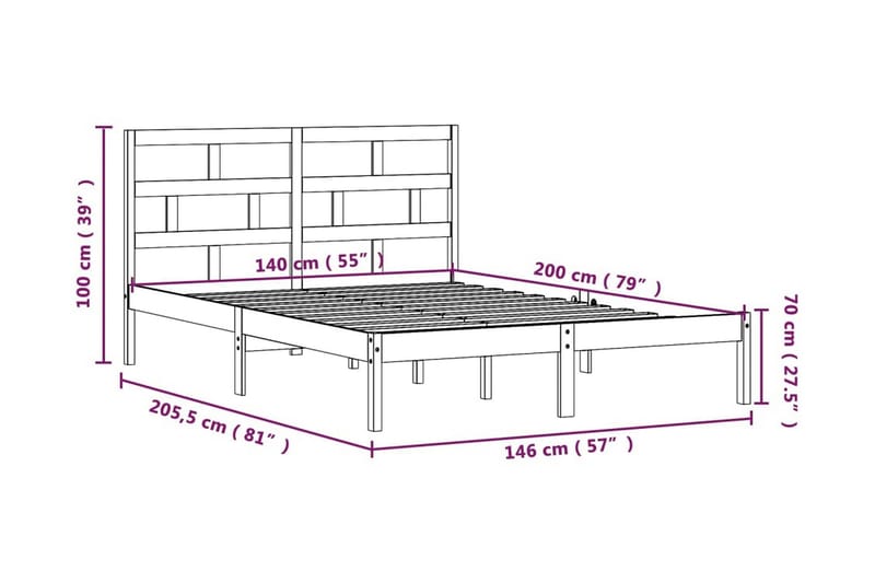 Sängram vit massiv furu 140x200 cm - Vit - Möbler - Säng - Sängram & sängstomme