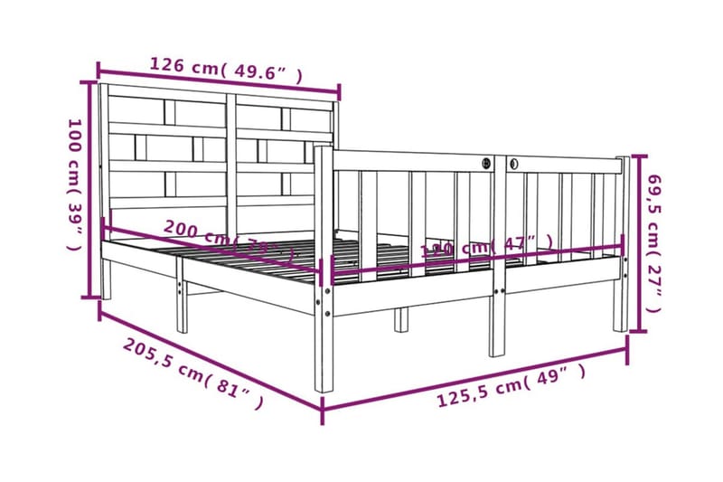 Sängram vit massivt furu 120x200 cm enkelsäng - Vit - Möbler - Säng - Sängram & sängstomme