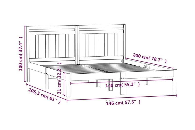 Sängram vit massivt furu 140x200 cm - Vit - Möbler - Säng - Sängram & sängstomme