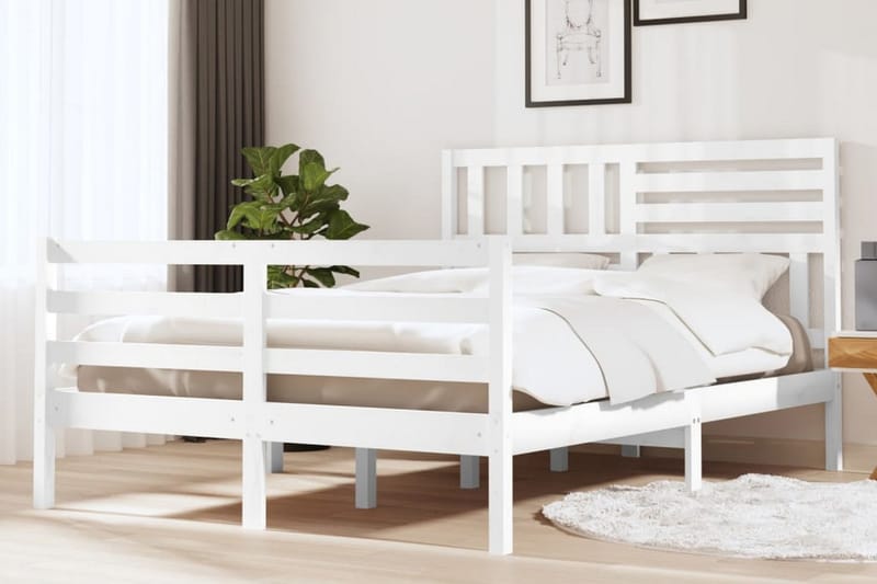 Sängram vit massivt trä 120x200 cm enkelsäng - Vit - Sängram & sängstomme